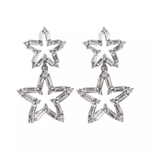 Royal Bohemia Silver Star Drop Big Hoops Earrings - Picture 9 of 10